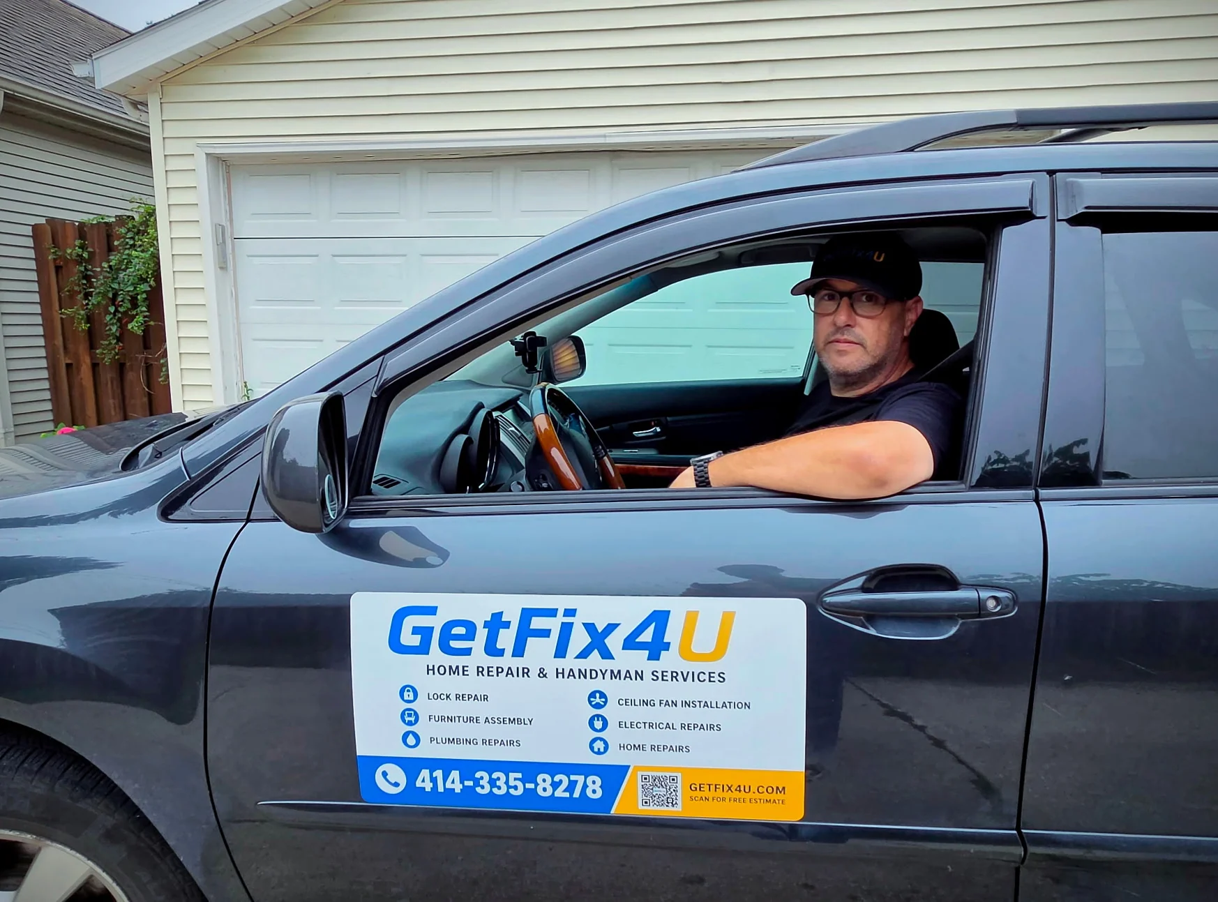 GetFix4U technician in a branded service vehicle ready for a local handyman appointment.